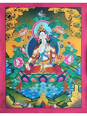 White Tara Thangka (Brocadeless Thangka)