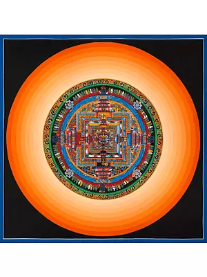 Kalachakra - Part of Life Mandala with Halo (Brocadeless Thangka)