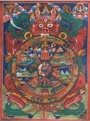 Small Wheel of Life Thangka (Brocadeless Thangka)