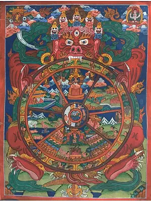 Small Wheel of Life Thangka (Brocadeless Thangka)