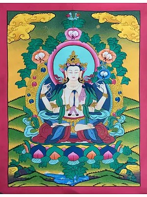 Chengrezig Thangka (Brocadeless Thangka)