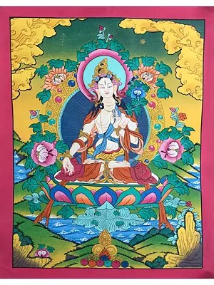 White Tara Thangka (Brocadeless Thangka)