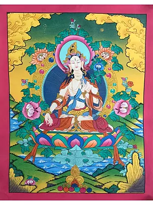 White Tara Thangka (Brocadeless Thangka)