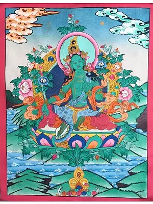 Green Tara Thangka (Brocadeless Thangka)