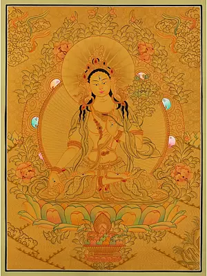 White Tara Thangka (Brocadeless Thangka)