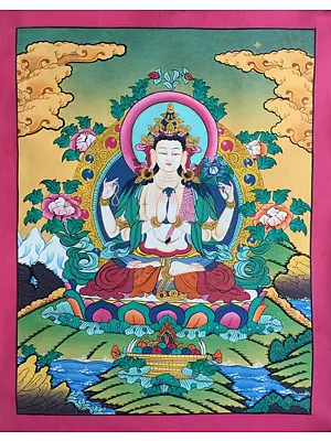 Avalokiteshvara | Chenrezig Thangka (Brocadeless Thangka)