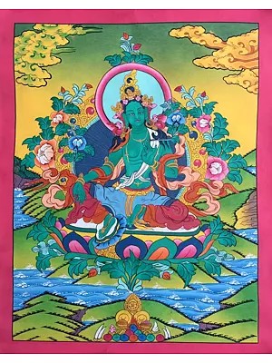 Green Tara Thangka (Brocadeless Thangka)