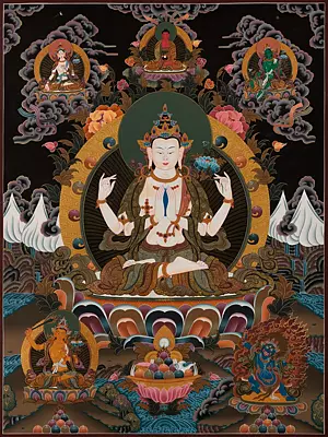 Avalokiteshvara | Chenrezig Thangka (Brocadeless Thangka)
