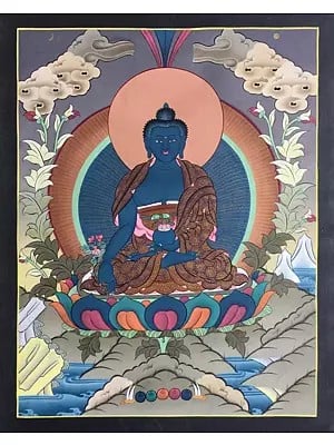 Medicine Buddha Thangka (Brocadeless Thangka)