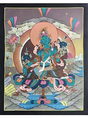 Green Tara Thangka (Brocadeless Thangka)