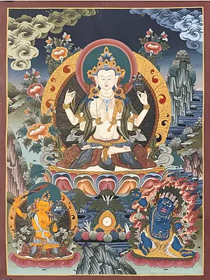 Chengrezig Thangka (Brocadeless Thangka)
