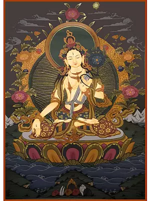 White Tara Thangka (Brocadeless Thangka)