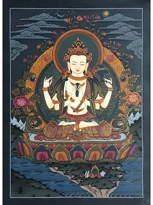 Chengrezig Thangka (Brocadeless Thangka)