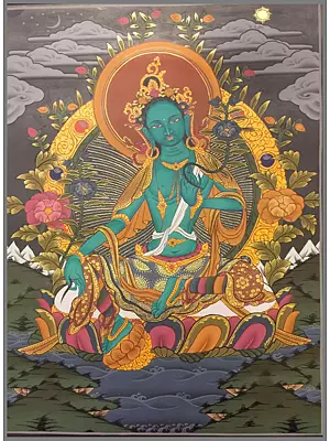 Green Tara Thangka (Brocadeless Thangka)