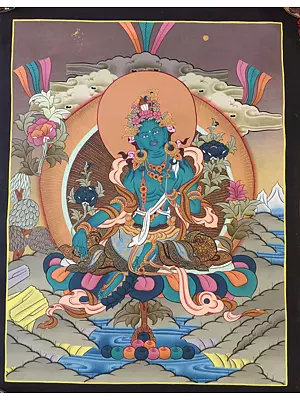 Green Tara Thangka (Brocadeless Thangka)