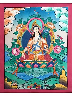 White Tara Thangka (Brocadeless Thangka)