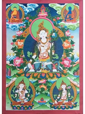 White Tara Thangka (Brocadeless Thangka)