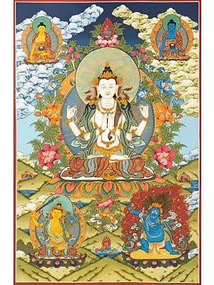 Chengrezig Thangka,Avalokitesvara thangka-with 24 karat Gold,seto machindranath (Brocadeless Thangka)