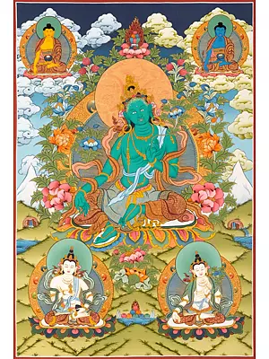 Green Tara Thangka (Brocadeless Thangka)