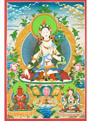 White Tara Thangka (Brocadeless Thangka)