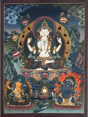 Chengrezig Thangka (Brocadeless Thangka)