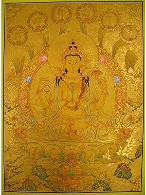 Chengrezig with Mantra Thangka (Brocadeless Thangka)