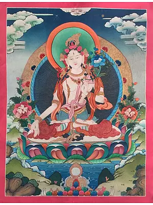 Goddess White Tara Thangka (Brocadeless Thangka)