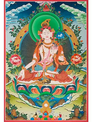 White Tara Thangka (Brocadeless Thangka)