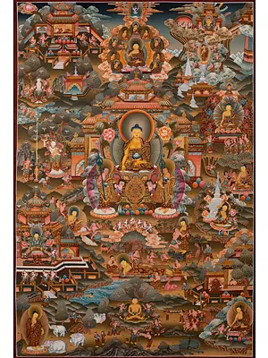 Large Size Very Fine Quality Buddha Life Story (Brocadeless Thangka)