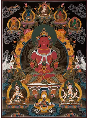 Aprarmita/Amitayus Buddha Thangka (Brocadeless Thangka)