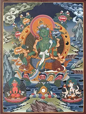 Green Tara Thangka (Brocadeless Thangka)