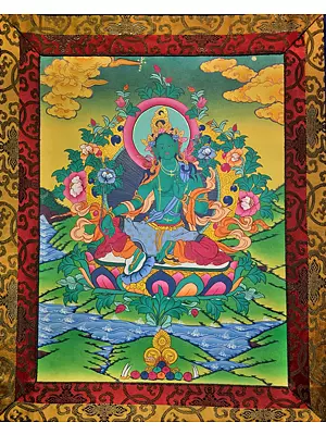 Brocade Mounted Green Tara