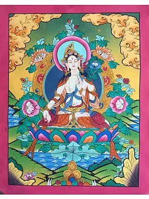 White Tara Thangka (Brocadeless Thangka)