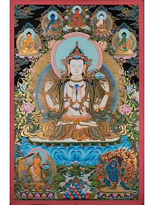 Large Chengrezig Thangka (Brocadeless Thangka)