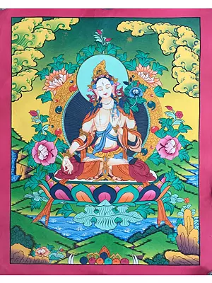 White Tara Thangka (Brocadeless Thangka)
