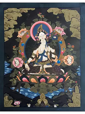 White Tara Thangka (Brocadeless Thangka)