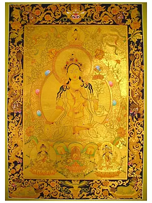White Tara Thangka (Brocadeless Thangka)