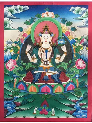 Avalokiteshvara | Chenrezig Thangka (Brocadeless Thangka)