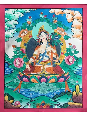 White Tara Thangka (Brocadeless Thangka)