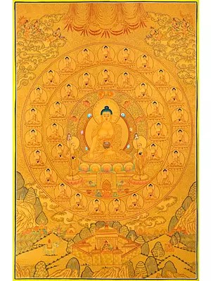 35 Buddhas of Confession in All Full Gold Layout Thangka (Brocadeless Thangka)