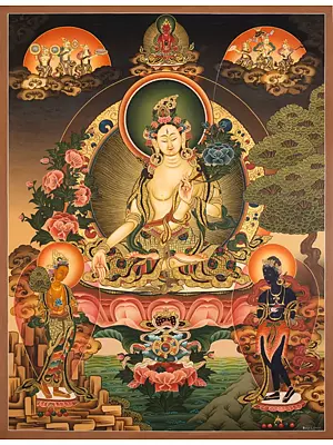 White Tara Thangka (Brocadeless Thangka)