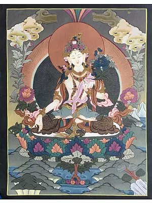 White Tara Thangka (Brocadeless Thangka)