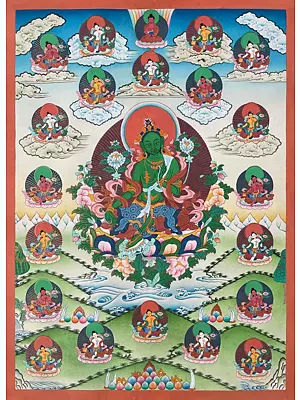21 Green Tara Thangka (Brocadeless Thangka)