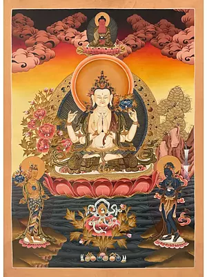 Chengrezig Thangka (Brocadeless Thangka)