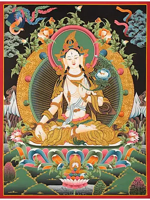 White Tara Thangka (Brocadeless Thangka)