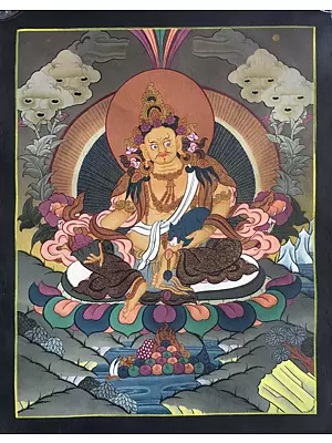 Dzambala or Jambala Thangka Painting (Brocadeless Thangka)
