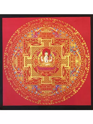 Red Background Chenrezig Mandala (Brocadeless Thangka)