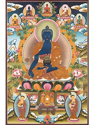 Medicine Buddha Thangka (Brocadeless Thangka)