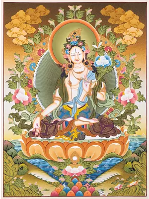 White Tara Thangka (Brocadeless Thangka)