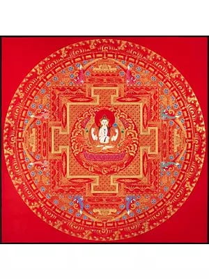 Red Background Chengrezig Mandala (Brocadeless Thangka)